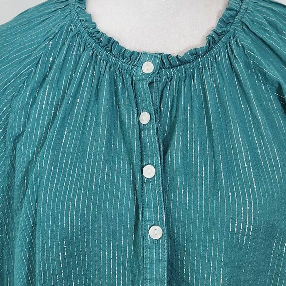 a.n.a Blue Boho Blouse with Full Sleeves Size XL Tall Blue and Silver Top - Picture 3 of 10